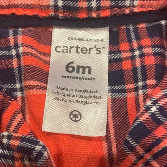 Carter's Boys Baby Red & Navy Plaid Button Down Collared Shirt - Picture 2 of 5